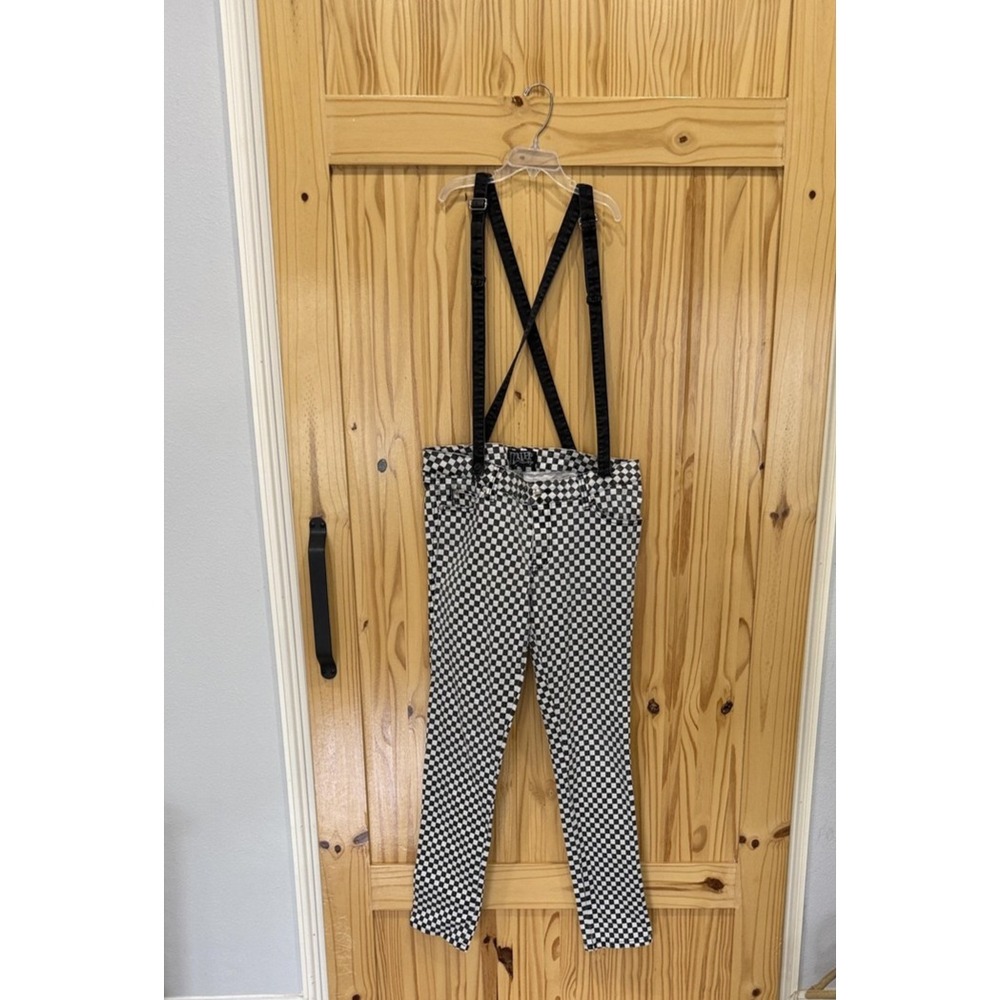 Tripp NYC Jeans Juniors‎ 15 Black White Checkerboard Skinny Suspender Punk
